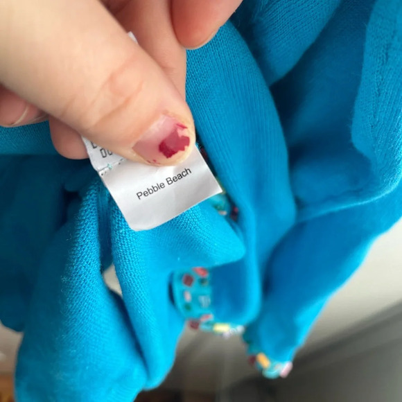 Storybook Knits Plus Size Pebble Beach Colorful Beaded Knit Blue Cardigan in 2X - Picture 5 of 8